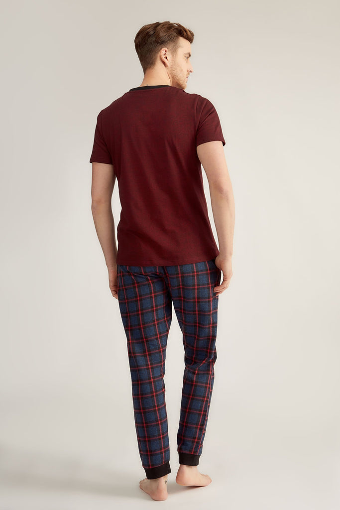 Men cotton pyjama set with checked bottoms